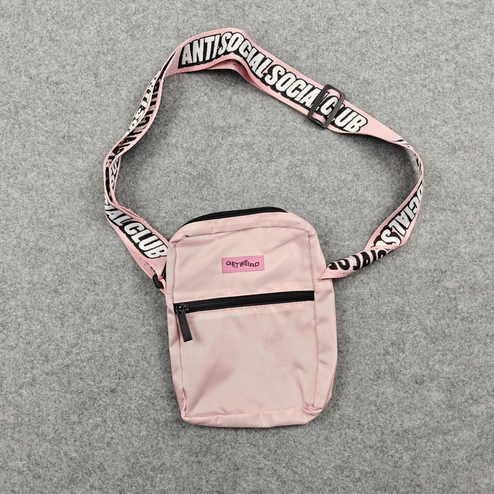 Anti Social Social Club Crossbody Bag Womens Small Pink Get Weird Strap Logo‎